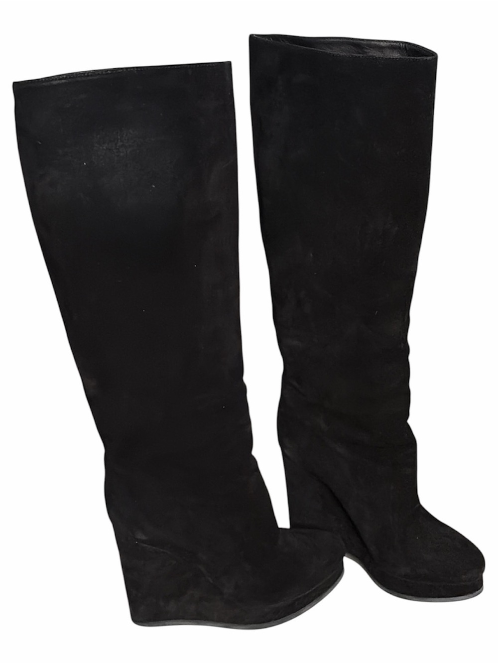 Jill Sander Suede Black Knee-High Wedge Boots